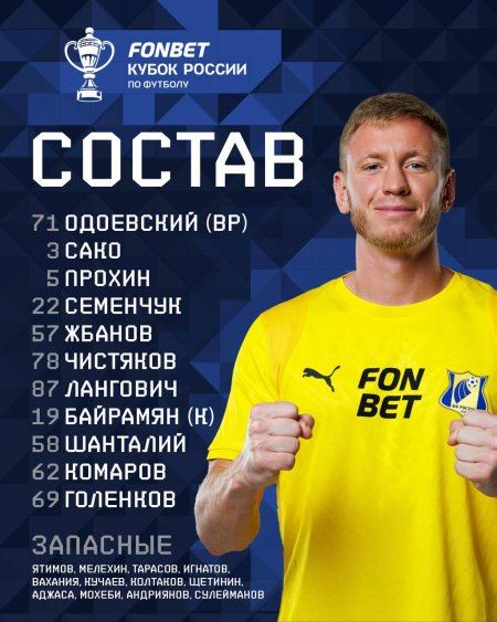 "Спартак" - "Ростов": стартовые составы команд на матч Кубка России